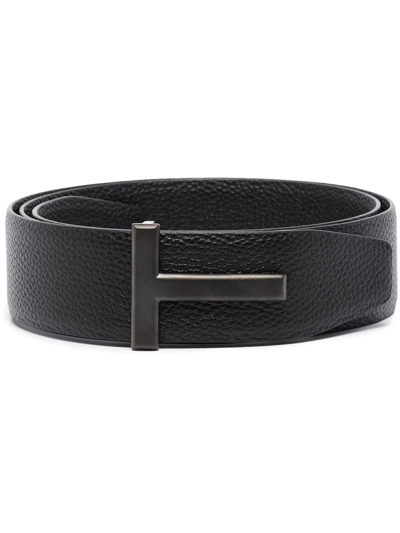 Shop Tom Ford T Logo-buckle Reversible Leather Belt In Black