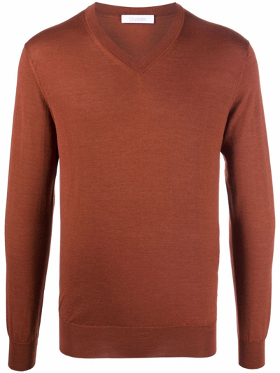 Shop Cruciani V-neck Cashmere-silk Jumper In Orange