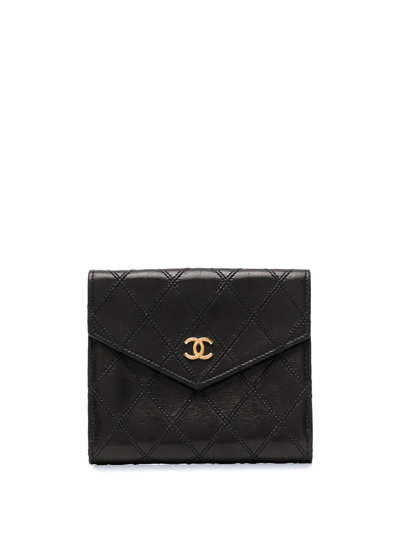 Pre-owned Chanel 1995 Cc Diamond-quilted Bi-fold Wallet In Black