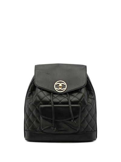 Pre-owned Chanel 1992 Cc Diamond-quilted Backpack In Black