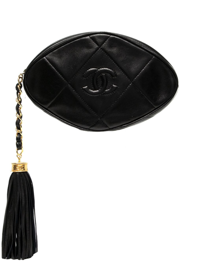 Pre-owned Chanel 1990s Cc Diamond-quilted Tassel Clutch In Black