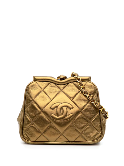 Pre-owned Chanel 1990s Cc Diamond-quilted Belt Bag In Gold