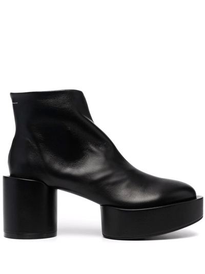 Mm6 Maison Margiela Platform Leather Ankle Boots In Black | ModeSens