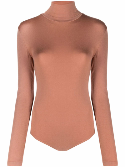 Shop Wolford Colorado Roll Neck Body In Brown