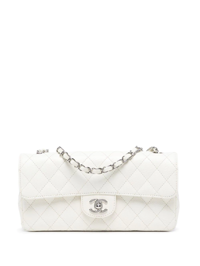Pre-owned Chanel 2006 East West Diamond-quilted Shoulder Bag In White