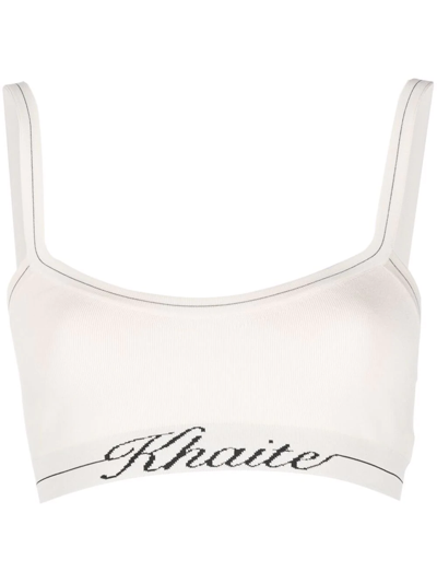 Shop Khaite Intarsia-knit Logo Crop Top In Neutrals