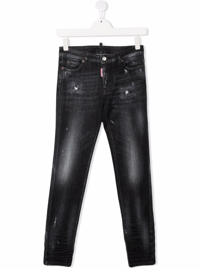 Shop Dsquared2 Teen Mid-rise Straight-leg Jeans In Black
