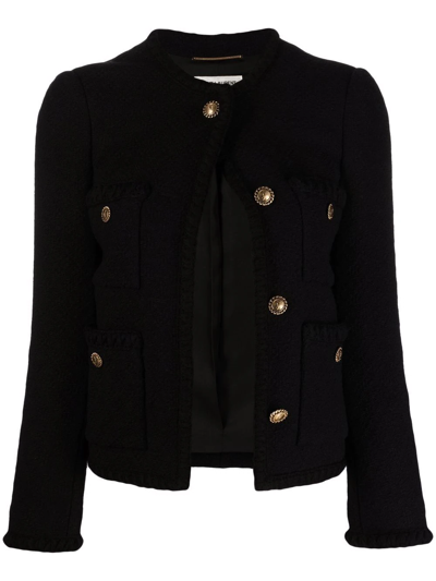 Saint Laurent Tweed Diamond Pocket Short Jacket In Black