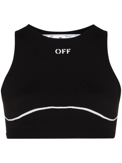Shop Off-white Logo-print Seamless Sports Bra In Black