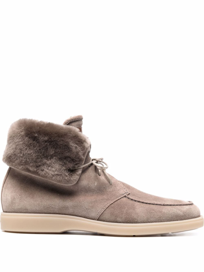 Shop Santoni Shearling-lined Ankle Boots In Neutrals