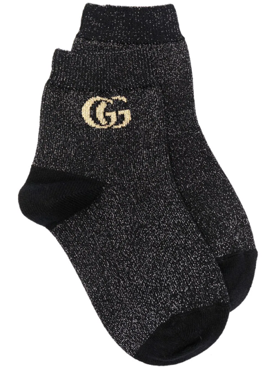 Shop Gucci Intarsia-knit Logo Ankle Socks In Black