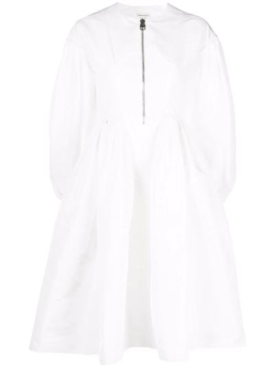 Shop Alexander Mcqueen Zip-up Puff-sleeve Dress In White