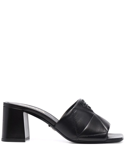 Shop Prada 65mm Logo-detail Quilted Leather Mules In Black