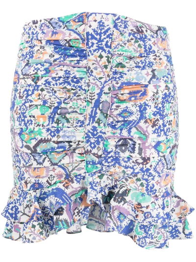 Shop Isabel Marant Abstract-print Ruffled Mini Skirt In Blue