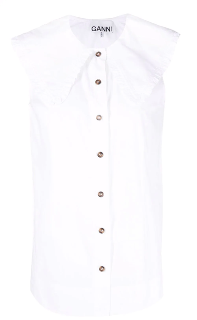 Shop Ganni Bib-collar Sleeveless Shirt In White
