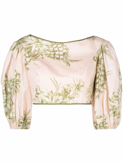 Shop Zimmermann Empire Bodice Printed Blouse In Pink