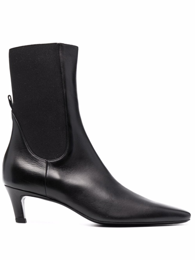 Shop Totême The Mid Heel Leather Boots In Black