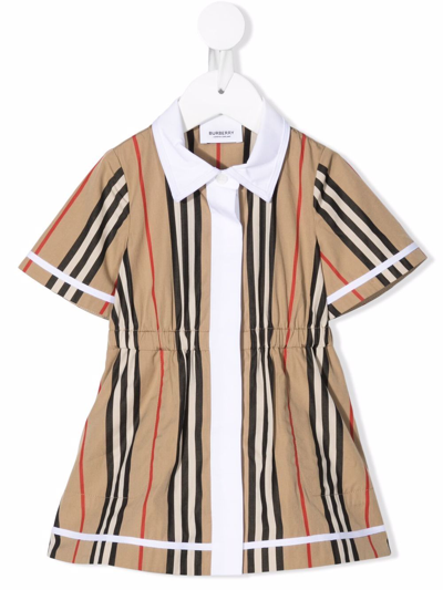 Shop Burberry Pinstripe Pattern Shirt Dress In Neutrals