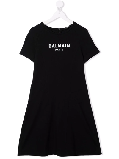 Shop Balmain Teen Logo-print Dress In Black