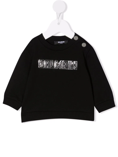 Shop Balmain Metallic Logo-print Sweatshirt In Black