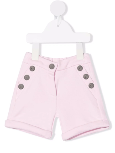 Shop Balmain Logo-embossed Button Shorts In Pink