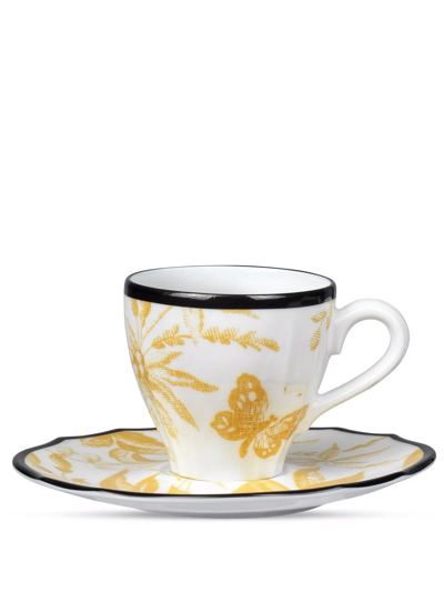 Shop Gucci Herbarium Coffee Cup And Saucer Double Set In Yellow