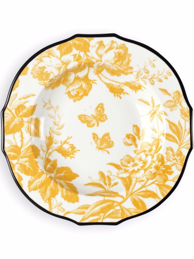 Shop Gucci Herbarium Rim Set Of Two Soup Bowls In Yellow
