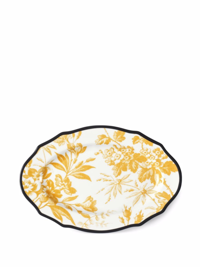 Shop Gucci Herbarium Oval Tray In Yellow