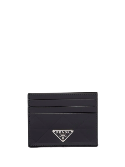Prada Black Saffiano Card Case With Logo Triangle In Black
