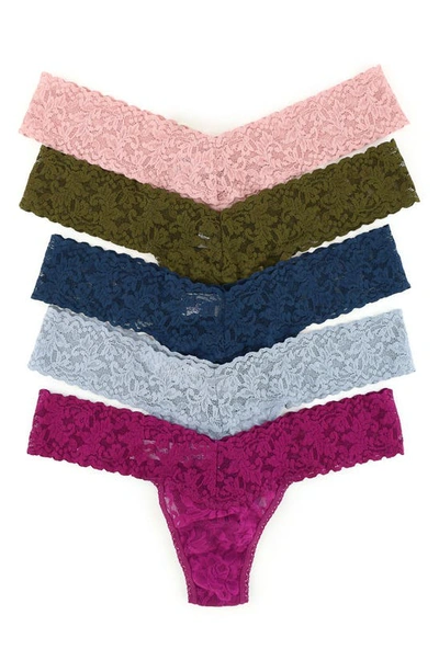 Shop Hanky Panky 5-pack Low Rise Lace Thongs In Dros/olvg/nori/sarg/
