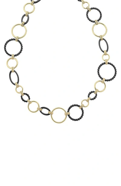 Shop Lagos Meridian 18k Gold And Black Ceramic Link Necklace In Gold/ Black Ceramic