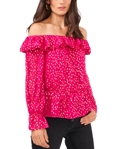 Shop Vince Camuto Ruffled Off-the-shoulder Blouse In Fuchsia Rose