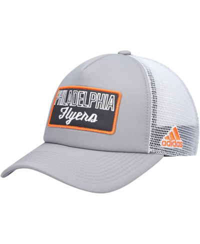 Shop Adidas Originals Men's Gray, White Philadelphia Flyers Locker Room Foam Trucker Snapback Hat In Gray/white