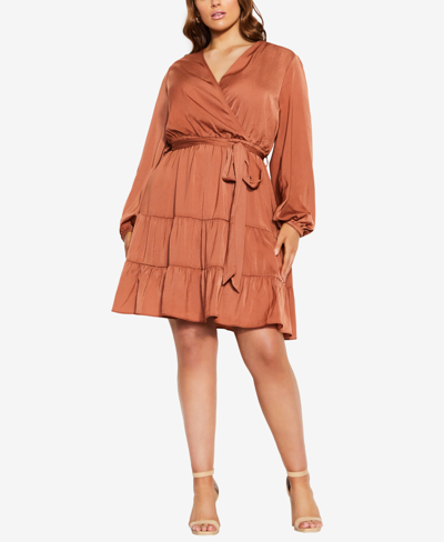 Shop City Chic Trendy Plus Size Pretty Tier Dress In Toffee