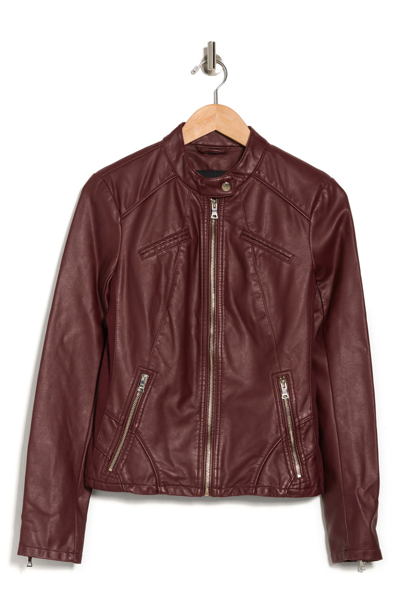 Shop Guess Faux Leather Racer Jacket In Burgundy