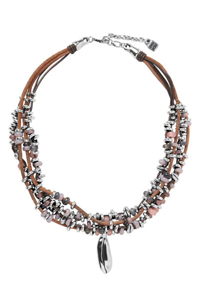 Shop Unode50 Soadora Glass Beaded Leather Necklace In Silver