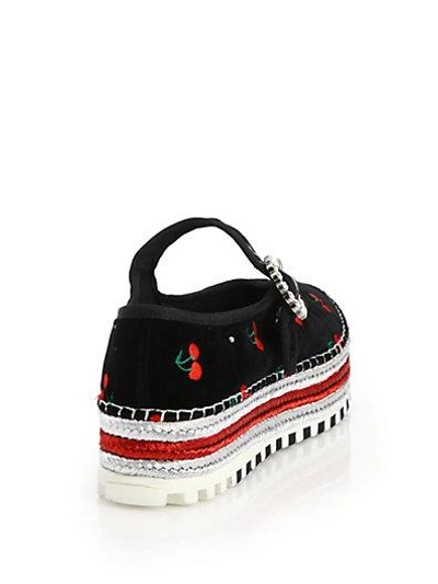 Shop Marc By Marc Jacobs Suzi Cherry-embroidered Velvet Espadrille Mary Janes In Black