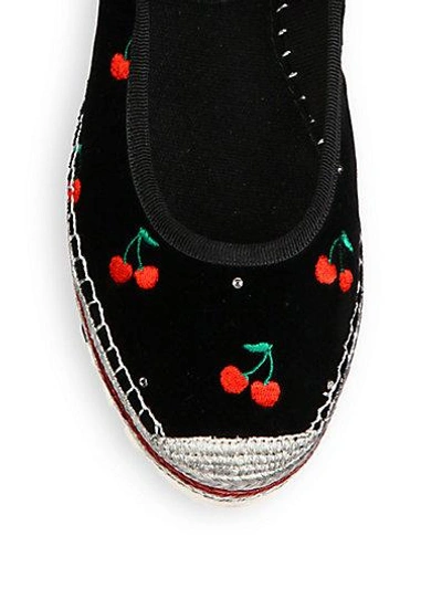 Shop Marc By Marc Jacobs Suzi Cherry-embroidered Velvet Espadrille Mary Janes In Black