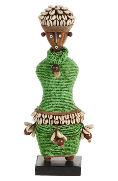 Shop Willow Row Small Handcrafted Cowrie Shell & Green Bead Woman Doll