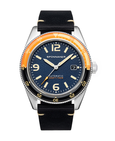 Shop Spinnaker Men's Fleuss Automatic Sunset Orange With Black Genuine Leather Strap Watch 43mm
