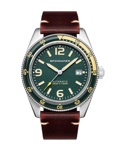 Spinnaker Men's Fleuss Automatic Lagoon Green With Brown Genuine Leather Strap Watch 43mm In Lagoon Green With Brown Genuine Leather