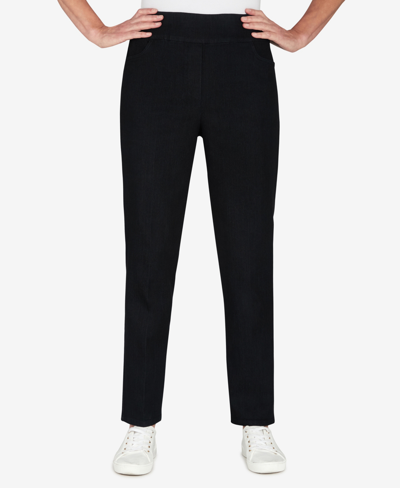 Shop Alfred Dunner Petite Mid-rise Pull On Straight Leg Denim Pants, Petite & Petite Short In Black