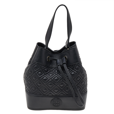 Pre-owned Tory Burch Black Leather Drawstring Bucket Bag