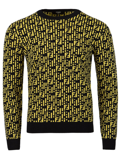Shop Fendi Ff Logo Knit Sweater In Yellow