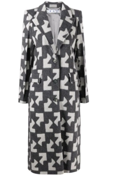 Shop Off-white Grey Geometric Pattern Overcoat