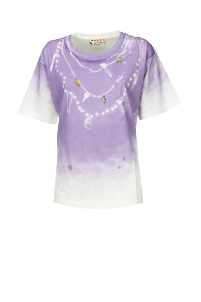 Shop Marni White/purple Spray Painted Embellished T-shirt
