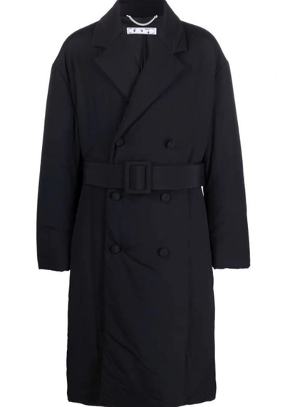 Shop Off-white Black Belted Trench Coat