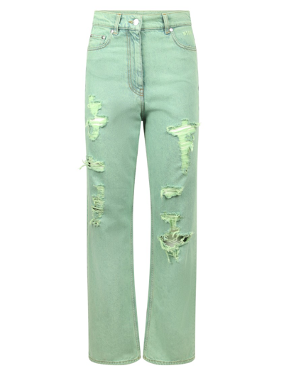 Shop Msgm Jeans Destroyed In Green