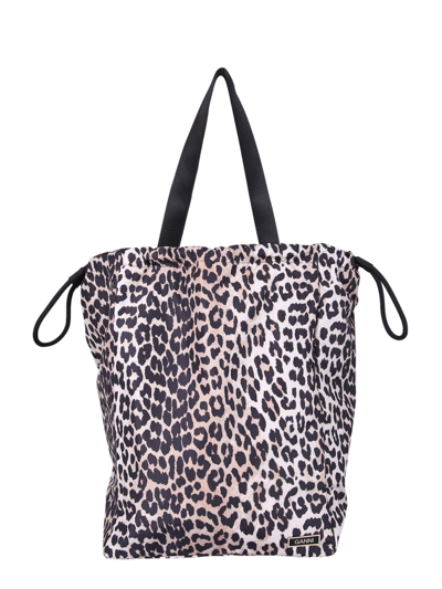 Shop Ganni Leopard Print Bag In Brown