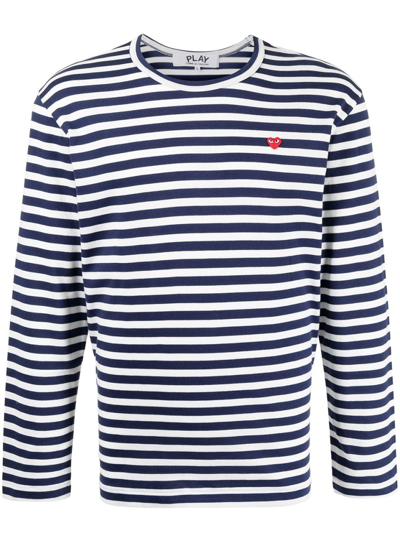 Shop Comme Des Garçons Navy/white Striped Long-sleeve T-shirt In Blue
